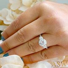 Load image into Gallery viewer, 14k Solid White Gold Round Cut Moissanite and Natural Diamond Engagement Ring Three stone Style Halo Bridal Wedding 2.15ct
