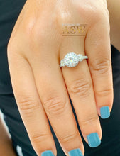 Load image into Gallery viewer, 14k Solid White Gold Round Cut Forever One Moissanite and Natural Diamond Engagement Ring Three stone Style Halo Bridal Wedding 2.15ct

