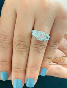 14k solid white gold asscher cut forever one moissanite and round and trapezoids natural diamond engagement ring Halo 2.50ctw