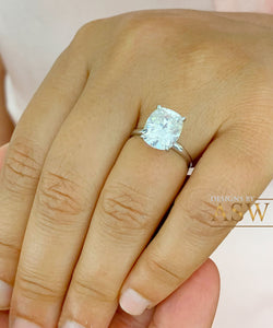 14K Solid White Gold Cushion Cut Moissanite Engagement Ring Deco, Bridal, Wedding, Anniversary, Four prong, Solitaire 4.00ctw