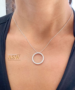 14k white gold round cut diamond prong set necklace pendent and chain circle of love life bridal wedding anniversary gift natural 0.80ctw