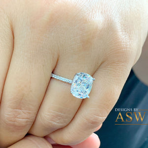 14K Solid White Gold Cushion Cut Moissanite Engagement Ring Deco, Bridal, Wedding, Anniversary, Four prong, Solitaire 4.00ctw