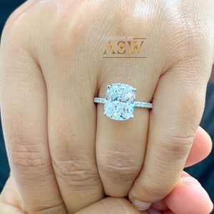 14K Solid White Gold Cushion Cut Moissanite Engagement Ring Deco, Bridal, Wedding, Anniversary, Four prong, Solitaire 4.00ctw