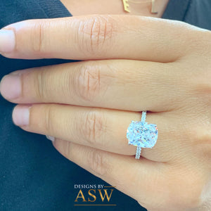 14K Solid White Gold Cushion Cut Moissanite Engagement Ring Deco, Bridal, Wedding, Anniversary, Four prong, Solitaire 4.00ctw