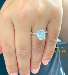 14K Solid White Gold Cushion Cut Moissanite Engagement Ring Deco, Bridal, Wedding, Anniversary, Four prong, Solitaire 4.00ctw