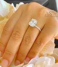Load image into Gallery viewer, 14K Solid White Gold Cushion Cut Moissanite Engagement Ring Deco, Bridal, Wedding, Anniversary, Four prong, Solitaire 4.00ctw
