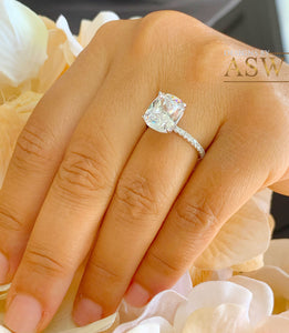 14K Solid White Gold Cushion Cut Moissanite Engagement Ring Deco, Bridal, Wedding, Anniversary, Four prong, Solitaire 4.00ctw