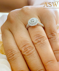 Filigree 14K Solid White Gold Round Cut Forever One Moissanite And Natural Diamond Engagement Ring Bezel Set Antique Style Halo 1.25ctw