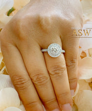 Load image into Gallery viewer, Filigree 14K Solid White Gold Round Cut Forever One Moissanite And Natural Diamond Engagement Ring Bezel Set Antique Style Halo 1.25ctw
