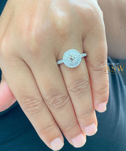 Filigree 14K Solid White Gold Round Cut Natural Diamond Engagement Ring Bezel Set Antique Style, Bridal Set, Wedding, Halo 1.20ctw
