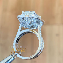 Load image into Gallery viewer, Double Halo 14K Solid White Gold Emerald and Round Cut Simulated Diamonds Engagement Ring And Bands Set Prong Set Wedding Bridal 5.50ct
