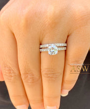 Load image into Gallery viewer, 14K White Gold Cushion Cut Moissanite and Round Cut Natural Diamond Engagement Ring And Band Bridal Wedding Set Halo 1.90ctw
