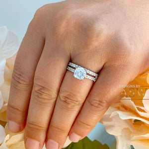 14K White Gold Cushion Cut Forever One Moissanite and Round Cut Natural Diamond Engagement Ring And Band Bridal Wedding Set Halo 1.90ctw