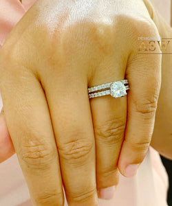 14K White Gold Cushion Cut Forever One Moissanite and Round Cut Natural Diamond Engagement Ring And Band Bridal Wedding Set Halo 1.90ctw