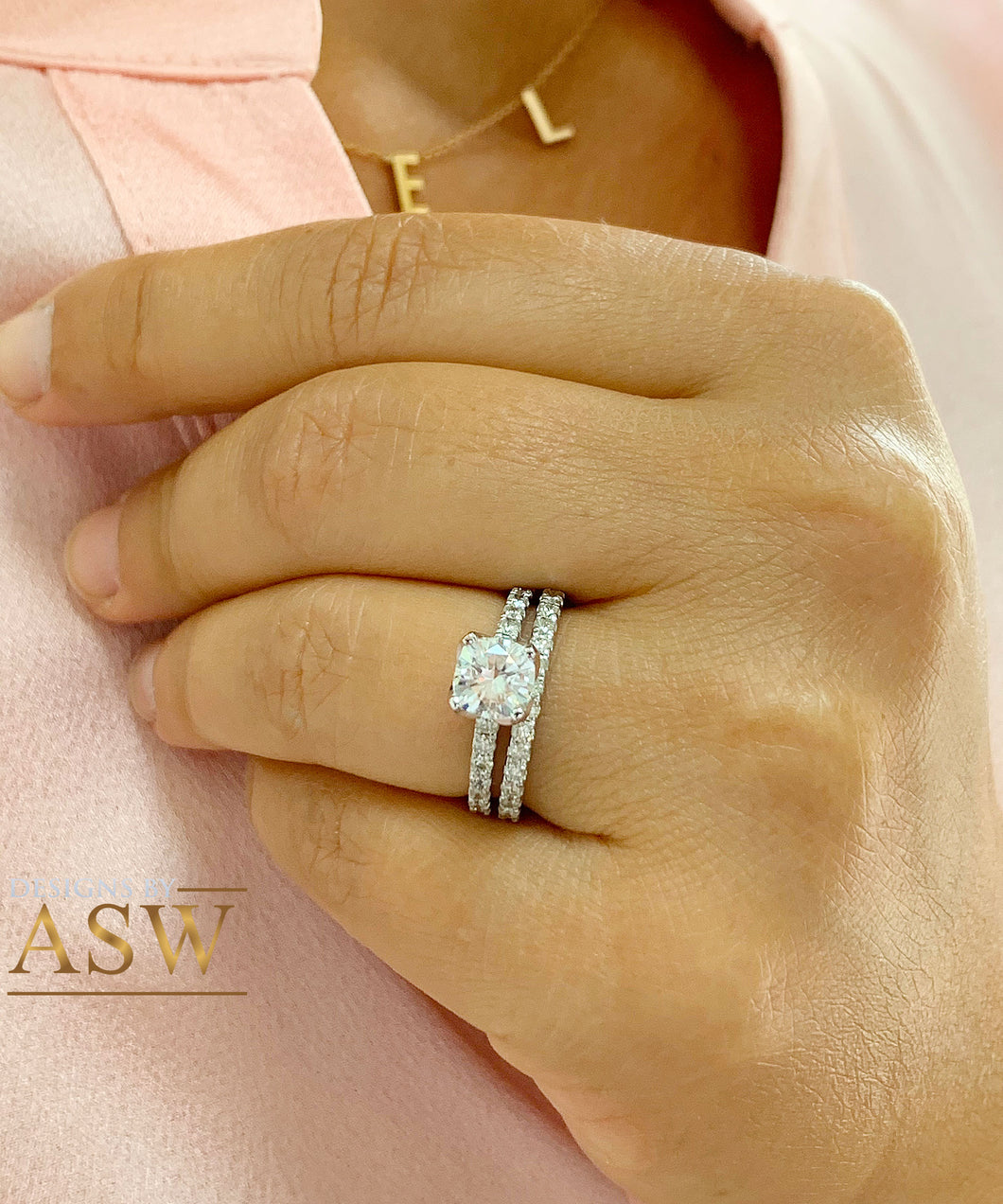 14K White Gold Cushion Cut Forever One Moissanite and Round Cut Natural Diamond Engagement Ring And Band Bridal Wedding Set Halo 1.90ctw