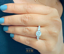 Load image into Gallery viewer, Copy of 14K Solid White Gold Round Cut Moissanite and Natural Round And Baguettes Cut Diamond Engagement Ring Deco Antique Style 2.70ctw
