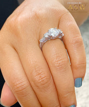 Load image into Gallery viewer, Copy of 14K Solid White Gold Round Cut Moissanite and Natural Round And Baguettes Cut Diamond Engagement Ring Deco Antique Style 2.70ctw

