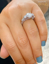 Load image into Gallery viewer, Copy of 14K Solid White Gold Round Cut Moissanite and Natural Round And Baguettes Cut Diamond Engagement Ring Deco Antique Style 2.70ctw
