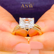 Load image into Gallery viewer, 14K Solid Yellow Gold Radiant Cut Moissanite Engagement Ring And Band, Bridal, Wedding, Four prong, Solitaire 3.50ctw
