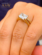 Load image into Gallery viewer, 14K Solid Yellow Gold Radiant Cut Forever One Moissanite Engagement Ring And Band, Bridal, Wedding, Four prong, Solitaire 3.50ctw

