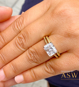 14K Solid Yellow Gold Radiant Cut Moissanite Engagement Ring And Band, Bridal, Wedding, Four prong, Solitaire 3.50ctw