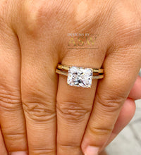 Load image into Gallery viewer, 14K Solid Yellow Gold Radiant Cut Forever One Moissanite Engagement Ring And Band, Bridal, Wedding, Four prong, Solitaire 3.50ctw
