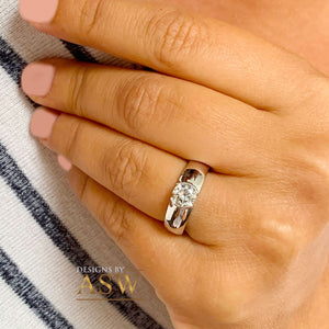 14k solid heavy white gold round cut natural diamond semi bezel engagement ring wedding 0.90ct
