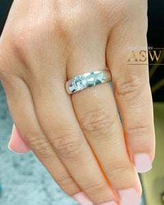 14k solid heavy white gold round cut natural diamond semi bezel engagement ring wedding 0.90ct