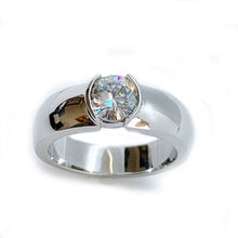 Load image into Gallery viewer, 14k solid heavy white gold round cut natural diamond semi bezel engagement ring wedding 0.90ct
