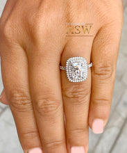 Load image into Gallery viewer, Double Halo 14K Solid White Gold Cushion and Round Cut Simulated Diamonds Engagement Ring Prong Set Wedding Bridal 4.00ct
