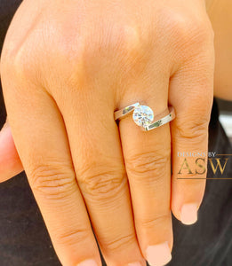 14k White Gold Round Cut Natural Engagement Ring Tension Set, Propose, Anniversary, Large, Elegant Solitaire 1.00ctw