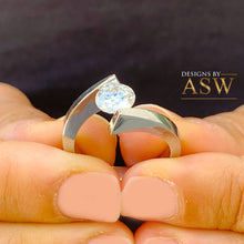 Load image into Gallery viewer, 14k White Gold Round Cut Natural Engagement Ring Tension Set, Propose, Anniversary, Large, Elegant Solitaire 1.00ctw
