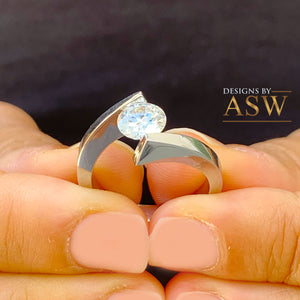 14k White Gold Round Cut Natural Engagement Ring Tension Set, Propose, Anniversary, Large, Elegant Solitaire 1.00ctw