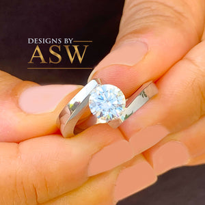 A Spectacular Tension Style 14K Solid And Heavy White Gold Round Simulated Diamonds Engagement Ring, Wedding Bridal Solitaire 1.00ctw