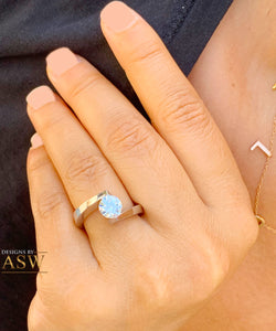 14k White Gold Round Cut Natural Engagement Ring Tension Set, Propose, Anniversary, Large, Elegant Solitaire 1.00ctw