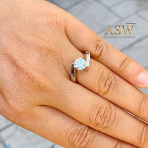 A Spectacular Tension Style 14K Solid And Heavy White Gold Round Simulated Diamonds Engagement Ring, Wedding Bridal Solitaire 1.00ctw