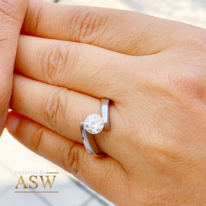 14k White Gold Round Cut Natural Engagement Ring Tension Set, Propose, Anniversary, Large, Elegant Solitaire 1.00ctw