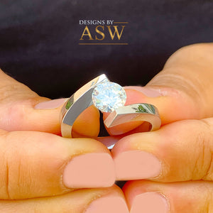 14k White Gold Round Cut Natural Engagement Ring Tension Set, Propose, Anniversary, Large, Elegant Solitaire 1.00ctw