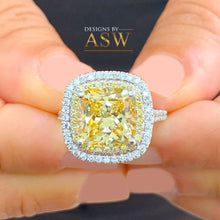 Load image into Gallery viewer, Huge Women&#39;s 14k solid white gold Fancy Yellow Cushion simulated and round cut natural diamond engagement ring Halo 5.70ct
