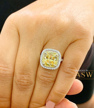 Load image into Gallery viewer, Huge Women&#39;s 14k solid white gold Fancy Yellow Cushion simulated and round cut natural diamond engagement ring Halo 5.70ct
