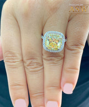 Load image into Gallery viewer, Huge Women&#39;s 14k solid white gold Fancy Yellow Cushion simulated and round cut natural diamond engagement ring Halo 5.70ct
