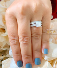 Load image into Gallery viewer, 3.70 Carat Princess Forever One Moissanite and Princess Cut natural Diamond Engagement Ring and Band Set in 14K Solid and Heavy White Gold
