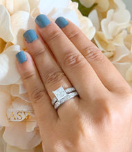 Load image into Gallery viewer, Copy of 3.70 Carat Princess Moissanite and Princess Cut natural Diamond Engagement Ring and Band Set in 14K Solid and Heavy White Gold
