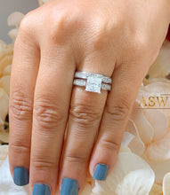 Load image into Gallery viewer, Copy of 3.70 Carat Princess Moissanite and Princess Cut natural Diamond Engagement Ring and Band Set in 14K Solid and Heavy White Gold

