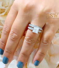 Load image into Gallery viewer, 3.70 Carat Princess Forever One Moissanite and Princess Cut natural Diamond Engagement Ring and Band Set in 14K Solid and Heavy White Gold
