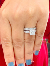 Load image into Gallery viewer, Copy of 3.70 Carat Princess Moissanite and Princess Cut natural Diamond Engagement Ring and Band Set in 14K Solid and Heavy White Gold
