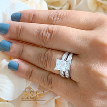 Load image into Gallery viewer, Copy of 3.70 Carat Princess Moissanite and Princess Cut natural Diamond Engagement Ring and Band Set in 14K Solid and Heavy White Gold
