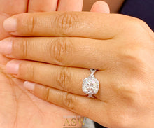 Load image into Gallery viewer, 14K Solid White Gold Cushion Cut Moissanite and Round Cut Natural Diamond Engagement Ring Halo Prong 2.65ct
