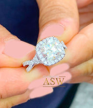 Load image into Gallery viewer, 14K Solid White Gold Cushion Cut Moissanite and Round Cut Natural Diamond Engagement Ring Halo Prong 2.65ct
