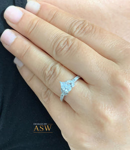 14k Solid White Gold Pear Cut Forever One Moissanite and Natural Diamond Engagement Ring Halo, Bridal, Wedding Deco Antique Style  1.20ctw